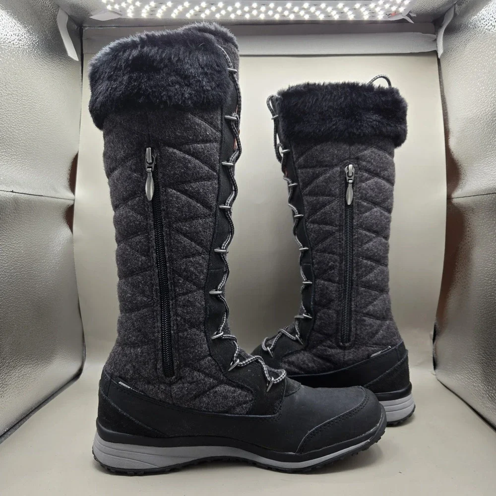 Salomon Women's Hime High Winter Boots Quilted Black Charcoal Clima Dry Size 7.5